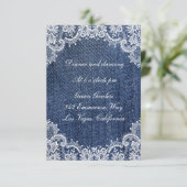 Carte De Réception De Mariage Blue Jean Denim Et D (Debout devant)