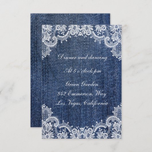 Carte De Réception De Mariage Blue Jean Denim Et D (Devant / Derrière)