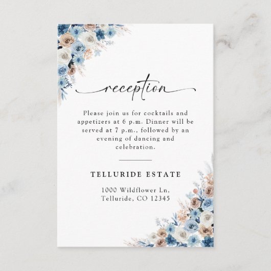 Carte de réception de mariage Boho bleu (Devant)