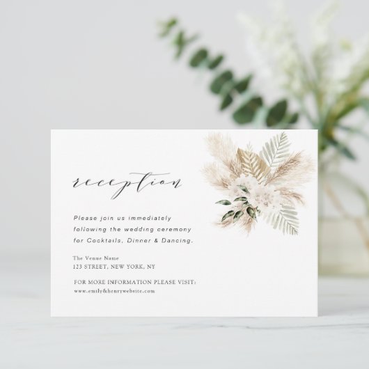 carte de réception de mariage boho moderne pampas  (Debout devant)