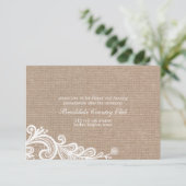 Carte de réception de mariage Burlap et dentelle (Debout devant)