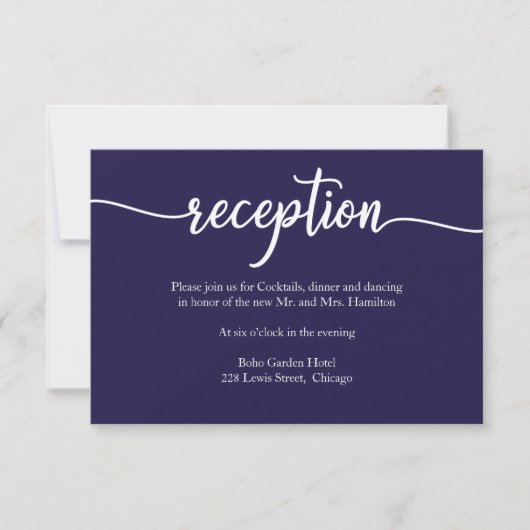 Carte de réception de mariage calligraphiée bleu m (Devant)