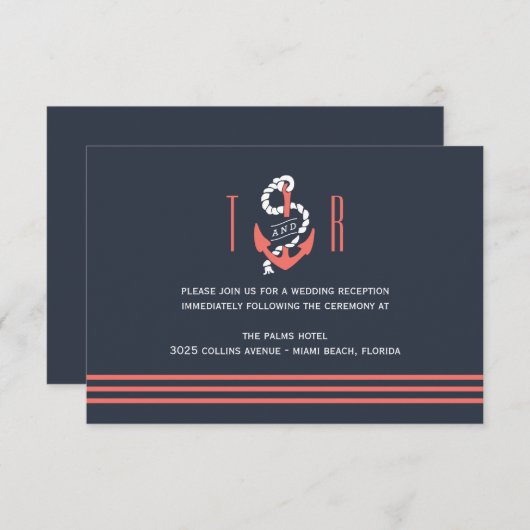 Carte de réception de mariage Chic Nautique (Devant / Derrière)
