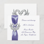 Carte de réception de mariage Cygnes Argent Bleu V (Devant / Derrière)