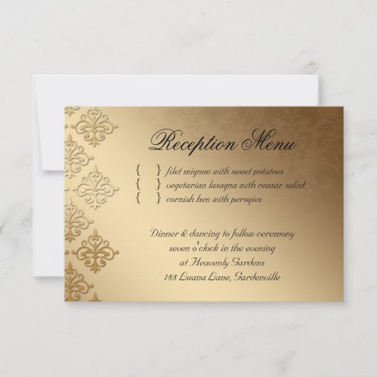 Carte de réception de mariage Damask indien rose b (Devant)