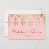 Carte de réception de mariage Damask indien rose b (Dos)
