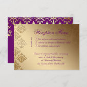Carte de réception de mariage Damask indien violet (Devant / Derrière)