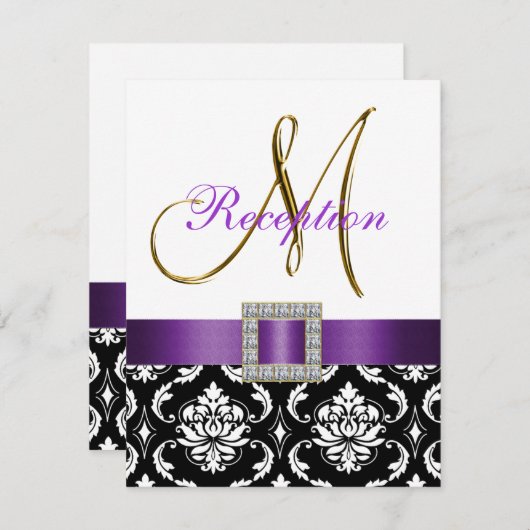 Carte de réception de mariage damassée violet noir (Devant / Derrière)