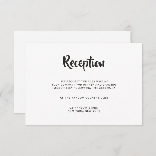 Carte de réception de mariage de calligraphie à br (Devant / Derrière)