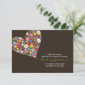 Carte de réception de mariage de coeur Fleurs de p (Debout devant)