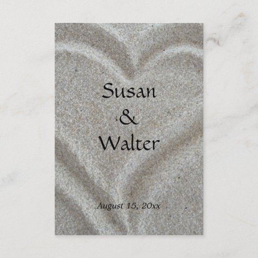 Carte de réception de mariage de plage de coeur de (Dos)