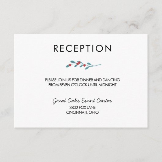 Carte de réception de mariage d'hiver Houx et Baie (Devant)