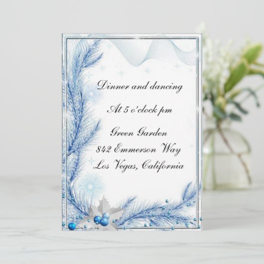 Carte de réception de mariage d'hiver Pin Bleu de  (Debout devant)