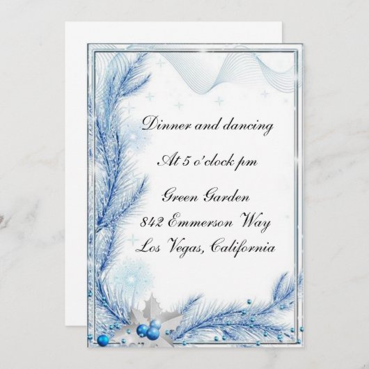 Carte de réception de mariage d'hiver Pin Bleu de (Devant / Derrière)