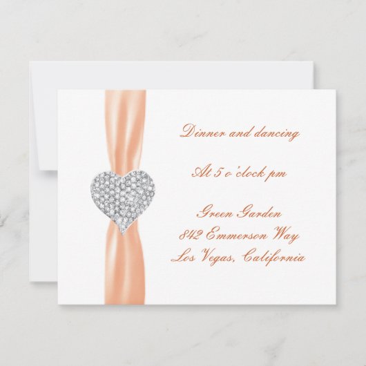 Carte de réception de mariage diamant cœur orange (Devant)