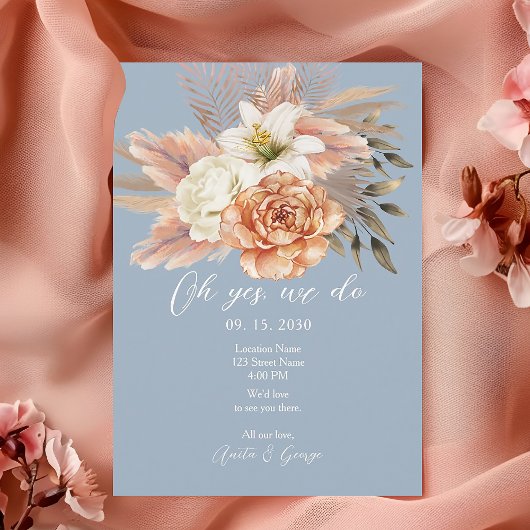 Carte de réception de mariage Dusty Blue Peach