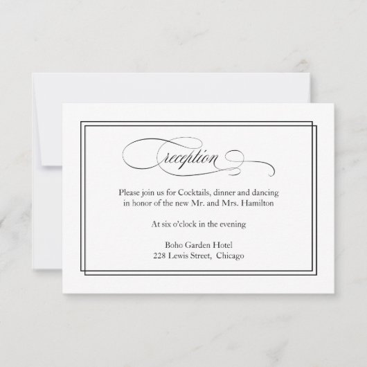 Carte de réception de mariage élégante à script no (Devant)