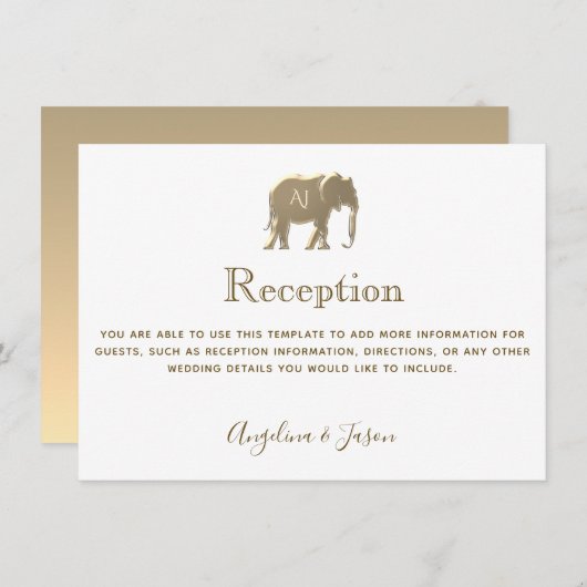 Carte de réception de mariage élégante en or blanc (Devant / Derrière)