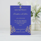Carte de réception de mariage élégante or et bleu (Debout devant)