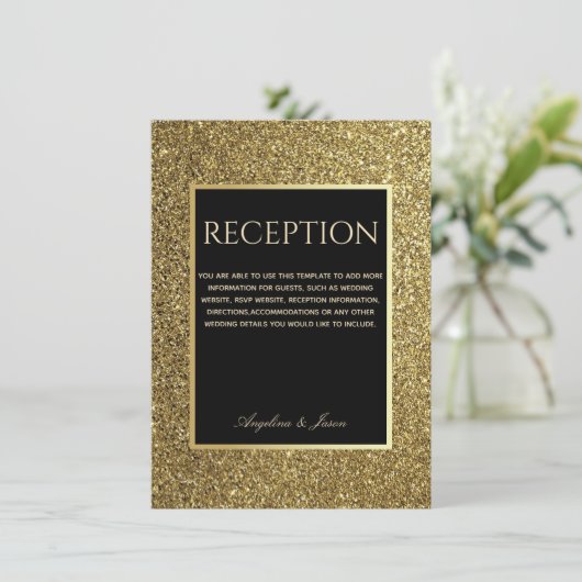 Carte de réception de mariage élégante pailletée o (Debout devant)