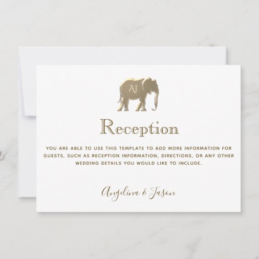 Carte de réception de mariage éléphant en or blanc (Devant)