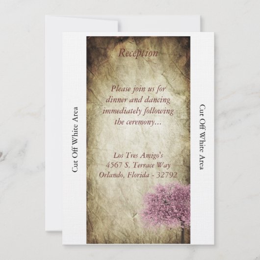 Carte de réception de mariage en arbre rose (Devant)