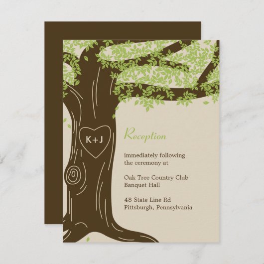 Carte de réception de mariage en chêne (Devant / Derrière)