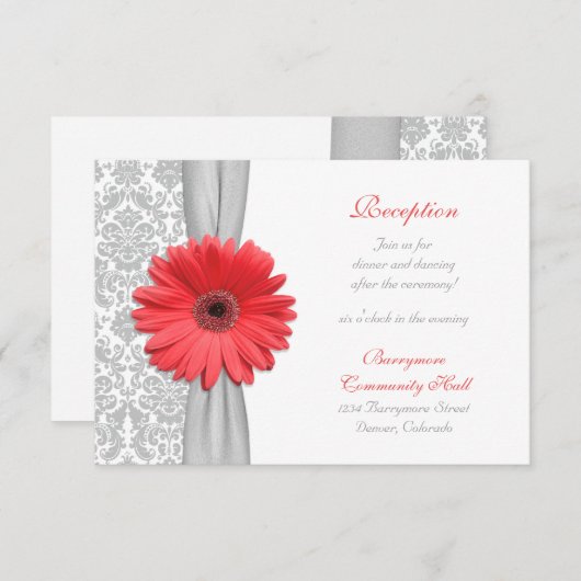 Carte de réception de mariage en damas gris corail (Devant / Derrière)