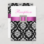 Carte de réception de mariage en damas rose noir b (Devant / Derrière)