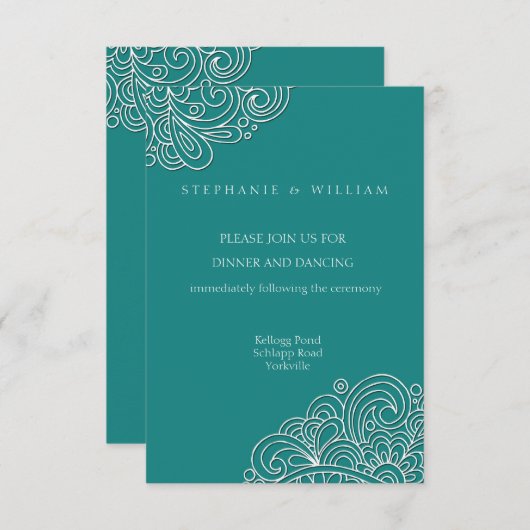 Carte de réception de mariage en damas tourbillonn (Devant / Derrière)