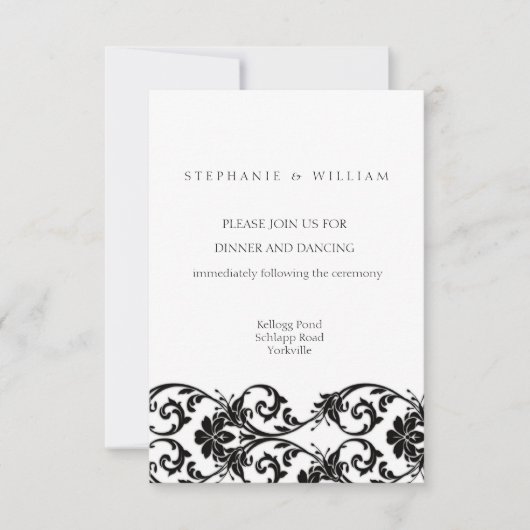 Carte de réception de mariage en dentelle noire et (Devant)