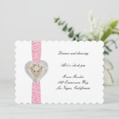 Carte de réception de mariage en dentelle rose lic (Debout devant)