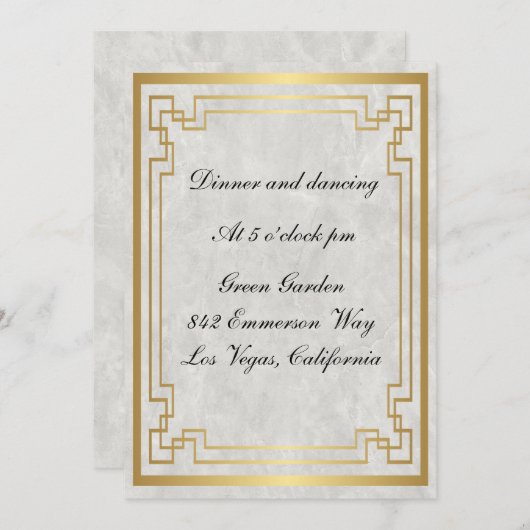 Carte de réception de mariage en marbre blanc géom (Devant / Derrière)