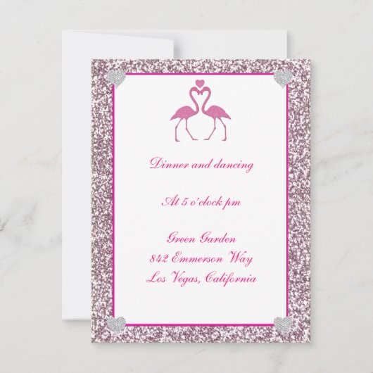 Carte de réception de mariage flamant rose paillet (Devant)