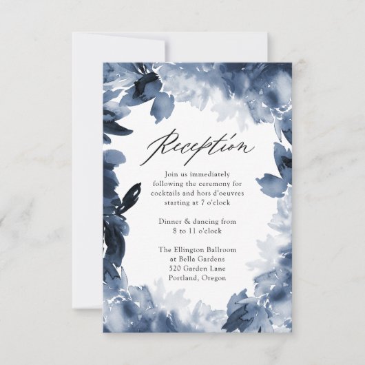 Carte de Réception de Mariage Fleurie Indigo Abstr (Devant)