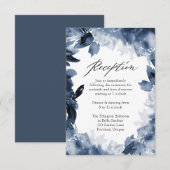 Carte de Réception de Mariage Fleurie Indigo Abstr (Devant / Derrière)