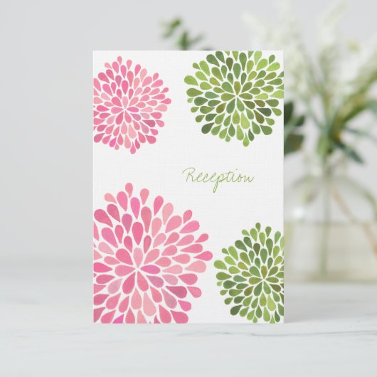 Carte de Réception de Mariage Fleurs Roses et Vert (Debout devant)