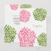 Carte de Réception de Mariage Fleurs Roses & Verte (Devant / Derrière)