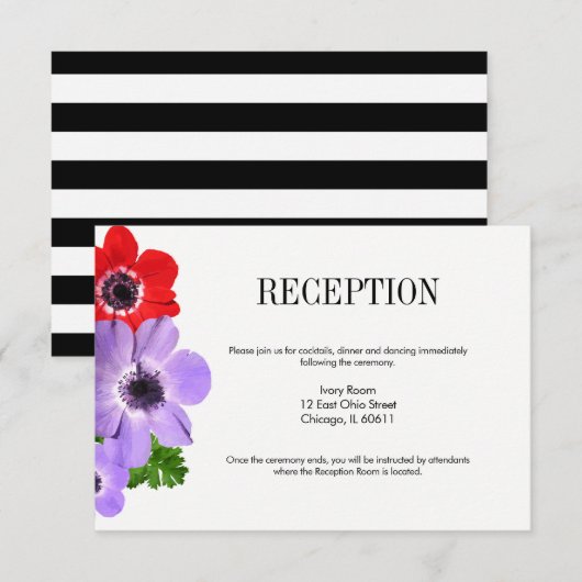 Carte de réception de mariage floral Anemone aquar (Devant / Derrière)