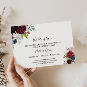 Carte de réception de mariage floral de la marine 