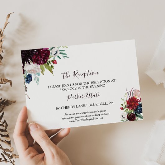 Carte de réception de mariage floral de la marine 