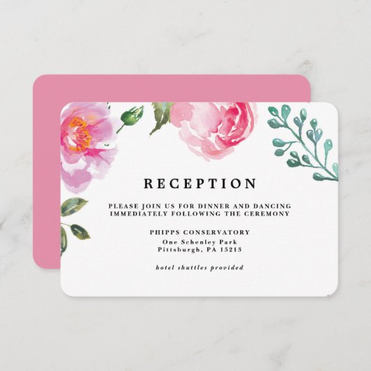 Carte de réception de mariage floral Spring Peony (Devant / Derrière)