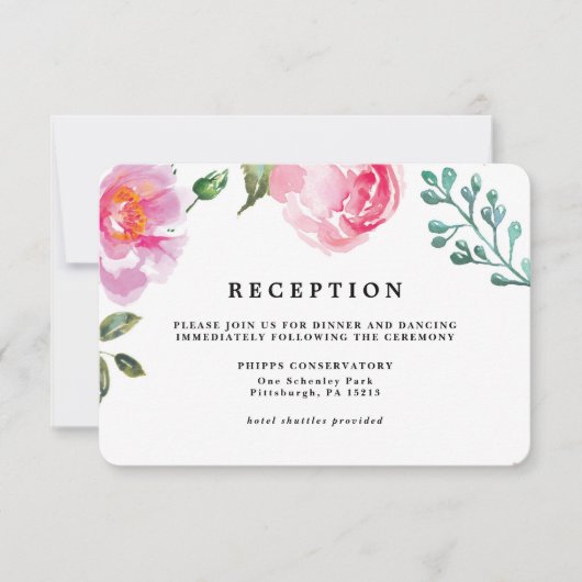 Carte de réception de mariage floral Spring Peony (Devant)