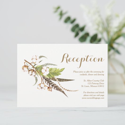 Carte de réception de mariage florale en coton rus (Debout devant)