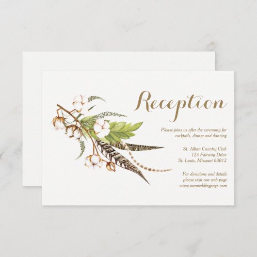 Carte de réception de mariage florale en coton rus (Devant / Derrière)