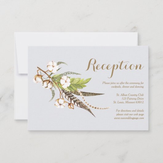 Carte de réception de mariage florale en coton rus (Devant)