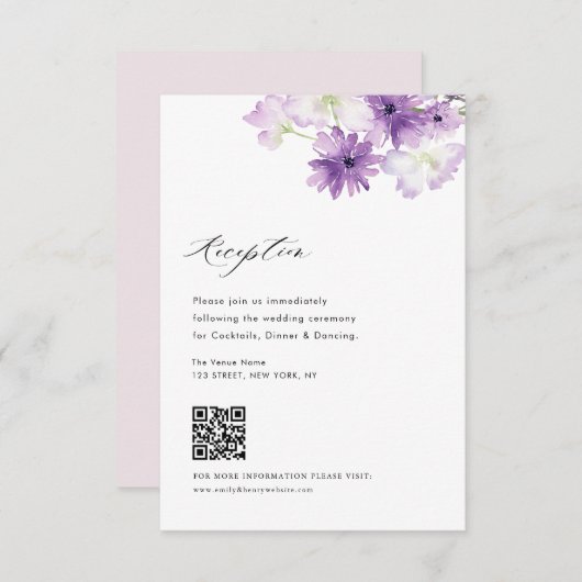 carte de réception de mariage florale lavande (Devant / Derrière)