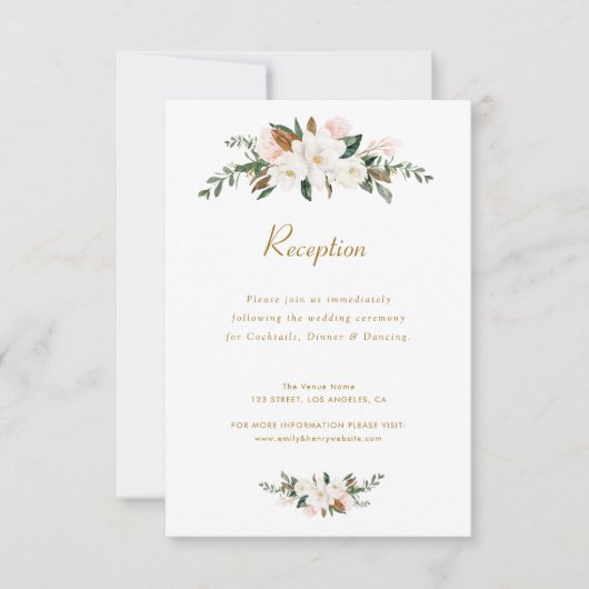 carte de réception de mariage florale magnolia bla (Devant)