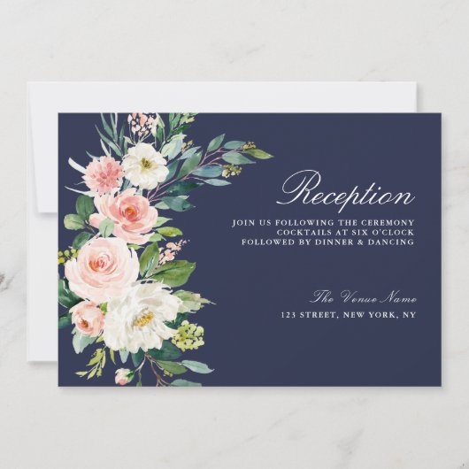 carte de réception de mariage florale rose moderne (Devant)