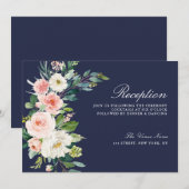 carte de réception de mariage florale rose moderne (Devant / Derrière)